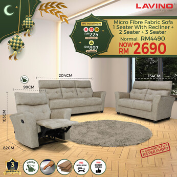 Micro Fiber Fabric Sofa 1 Seater with Recliner + 2 Seater + 3 Seater REC131